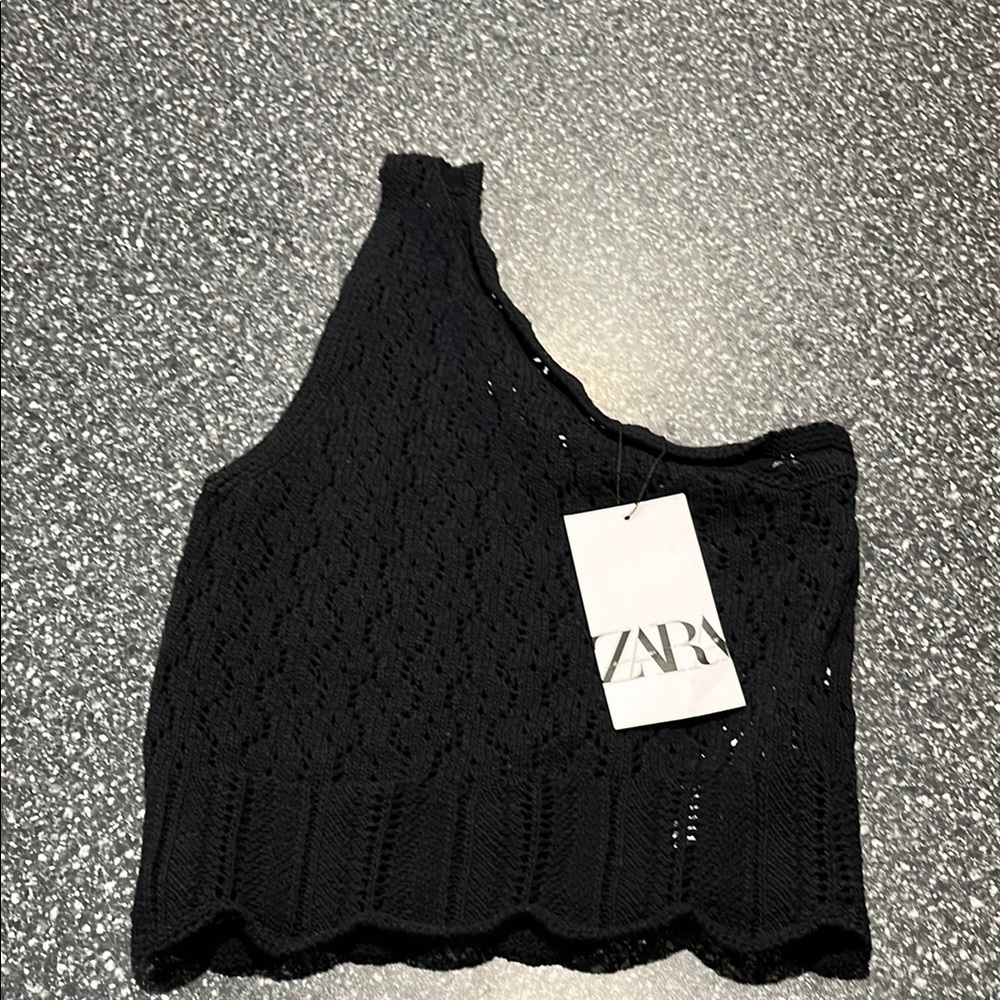 Zara Black Ribbed Asymmetrical Tank Top